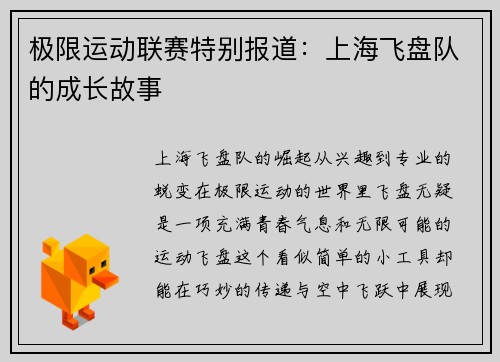 极限运动联赛特别报道:上海飞盘队的成长故事